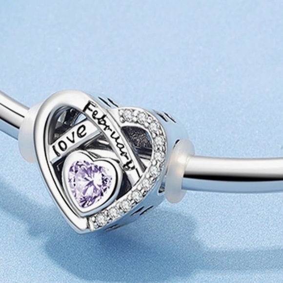 Girlfriend / Wife Forever my love charm 925 sterling silver  Sterling Silver Heart February slide charm with purple Crystal fits all pandoras